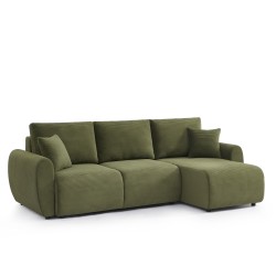 Canapé d'angle DANILO convertible velours côtelé vert 4 places