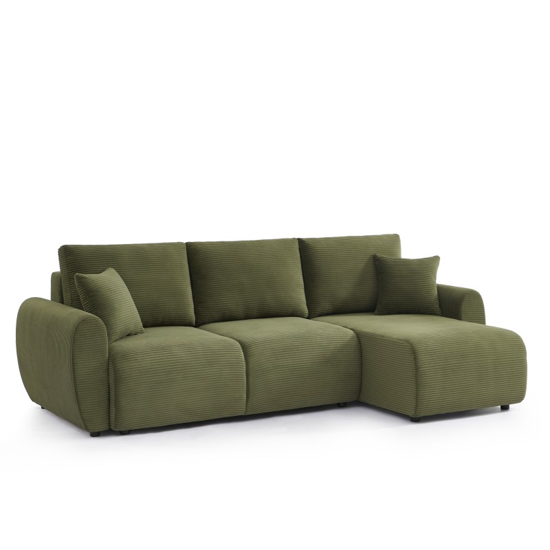 Canapé d'angle DANILO convertible velours côtelé vert 4 places