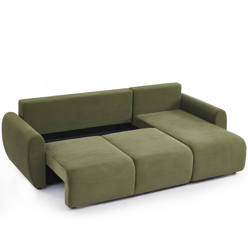 Canapé d'angle DANILO convertible velours côtelé vert 4 places