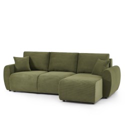 Canapé d'angle DANILO convertible velours côtelé vert 4 places
