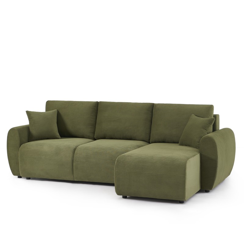 Canapé d'angle DANILO convertible velours côtelé vert 4 places
