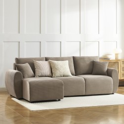 Canapé d'angle DANILO convertible velours côtelé taupe 4 places