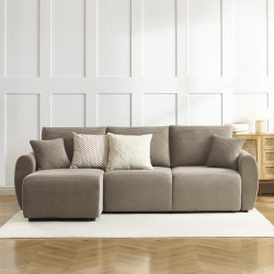 Canapé d'angle DANILO convertible velours côtelé taupe 4 places