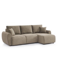 Canapé d'angle DANILO convertible velours côtelé taupe 4 places