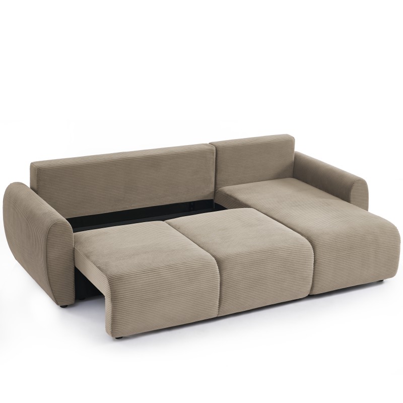 Canapé d'angle DANILO convertible velours côtelé taupe 4 places