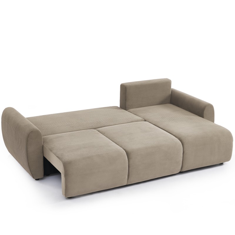 Canapé d'angle DANILO convertible velours côtelé taupe 4 places