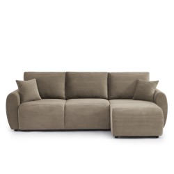 Canapé d'angle DANILO convertible velours côtelé taupe 4 places