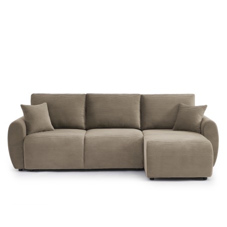 Canapé d'angle DANILO convertible velours côtelé taupe 4 places