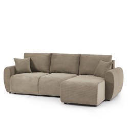 Canapé d'angle DANILO convertible velours côtelé taupe 4 places