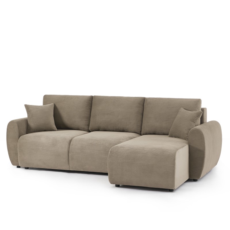 Canapé d'angle DANILO convertible velours côtelé taupe 4 places