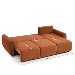 Canapé d'angle DANILO convertible velours côtelé terracotta 4 places