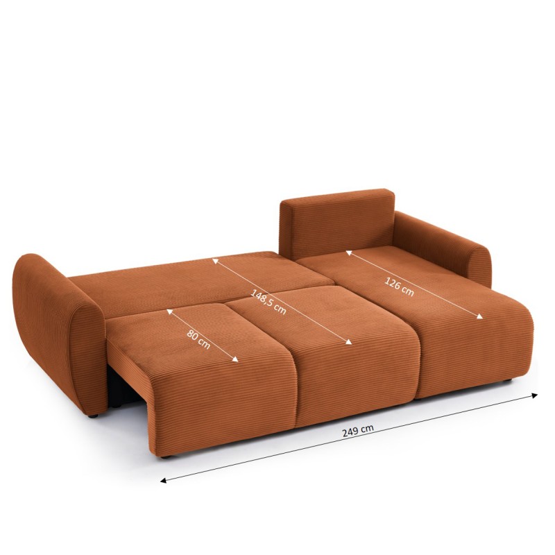 Canapé d'angle DANILO convertible velours côtelé terracotta 4 places