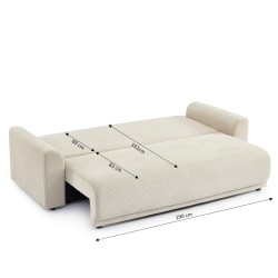 Canapé droit SOLINE convertiblevelours cotêlé beige 3 places