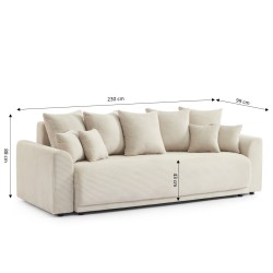 Canapé droit SOLINE convertiblevelours cotêlé beige 3 places