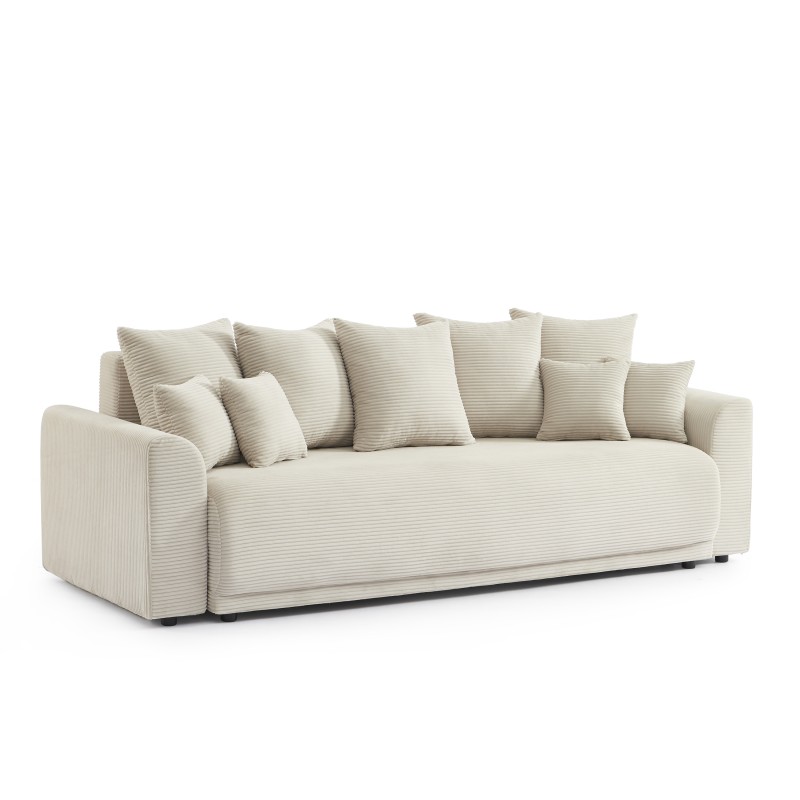 Canapé droit SOLINE convertiblevelours cotêlé beige 3 places