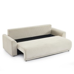 Canapé droit SOLINE convertiblevelours cotêlé beige 3 places