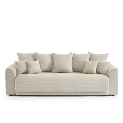 Canapé droit SOLINE convertiblevelours cotêlé beige 3 places