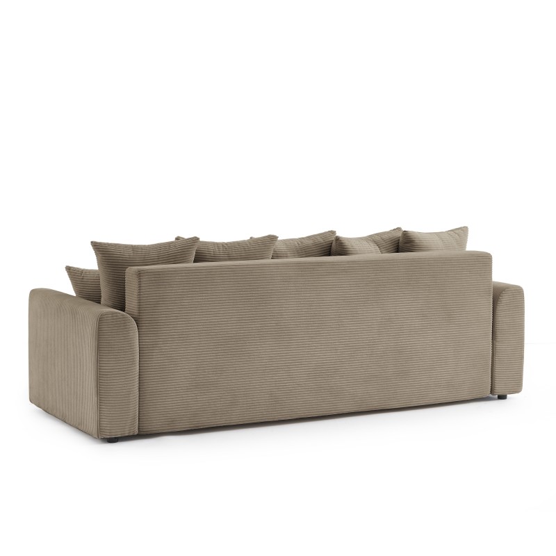 Canapé droit SOLINE convertiblevelours cotêlé taupe 3 places