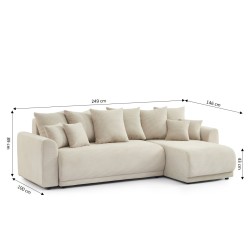 Canapé angle SOLINE convertible velours côtelé beige 4 places