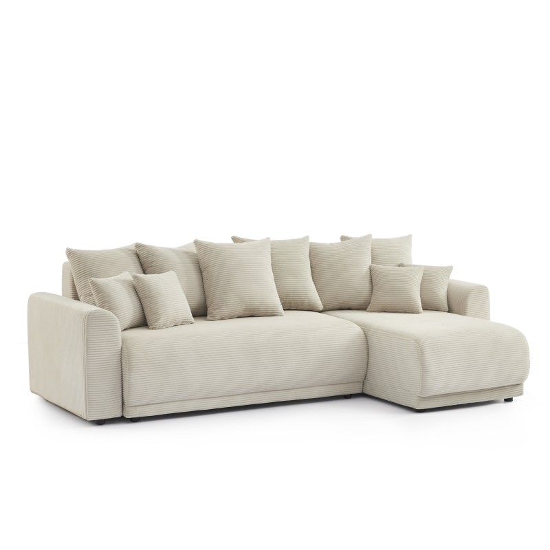 Canapé angle SOLINE convertible velours côtelé beige 4 places