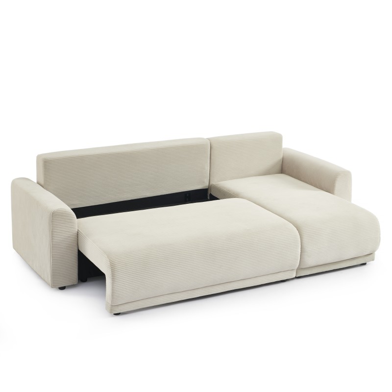 Canapé angle SOLINE convertible velours côtelé beige 4 places