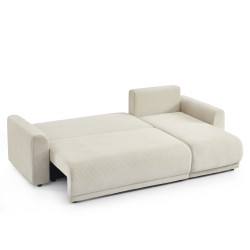 Canapé angle SOLINE convertible velours côtelé beige 4 places