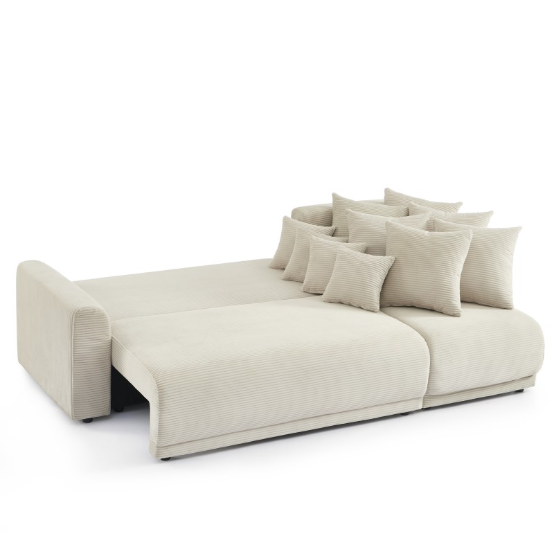 Canapé angle SOLINE convertible velours côtelé beige 4 places