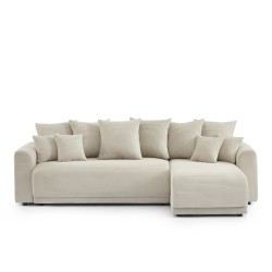 Canapé angle SOLINE convertible velours côtelé beige 4 places
