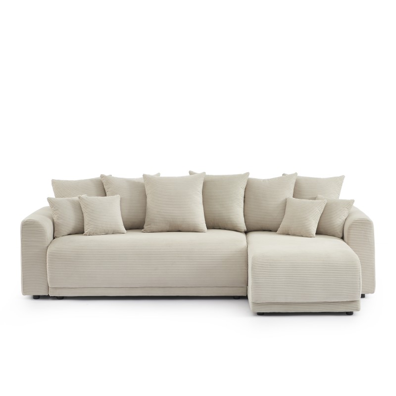 Canapé angle SOLINE convertible velours côtelé beige 4 places