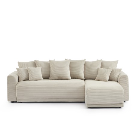 Canapé angle SOLINE convertible velours côtelé beige 4 places