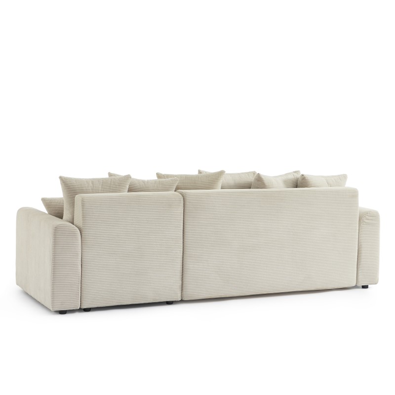 Canapé angle SOLINE convertible velours côtelé beige 4 places