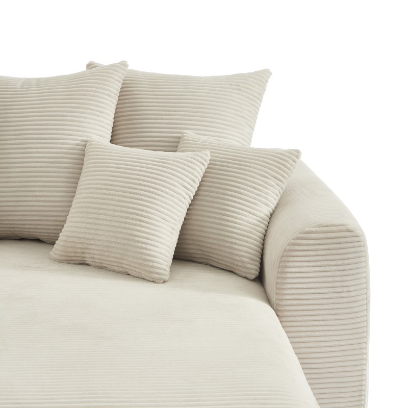 Canapé angle SOLINE convertible velours côtelé beige 4 places