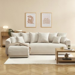 Canapé angle SOLINE convertible velours côtelé beige 4 places