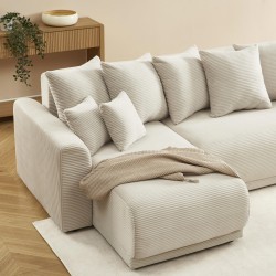 Canapé angle SOLINE convertible velours côtelé beige 4 places