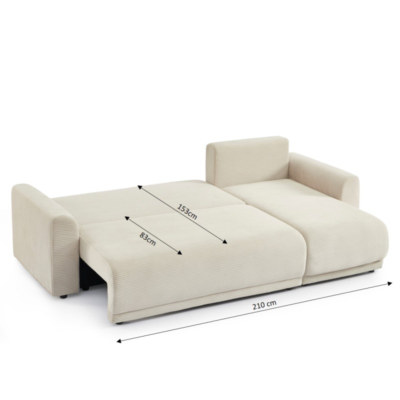 Canapé angle SOLINE convertible velours côtelé beige 4 places