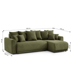 Canapé angle SOLINE convertible velours côtelé vert 4 places