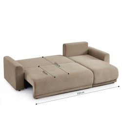 Canapé angle SOLINE convertible velours côtelé taupe 4 places