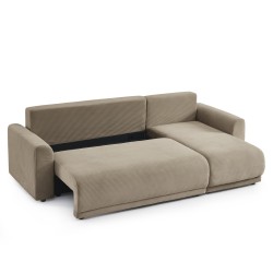Canapé angle SOLINE convertible velours côtelé taupe 4 places