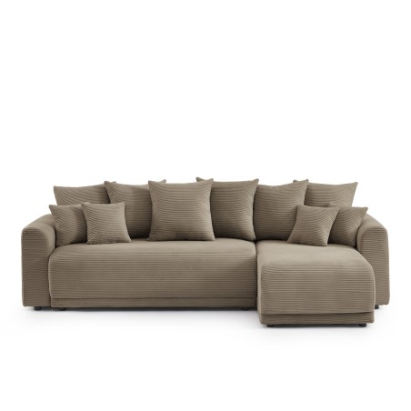 Canapé angle SOLINE convertible velours côtelé taupe 4 places