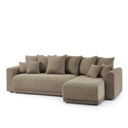 Canapé angle SOLINE convertible velours côtelé taupe 4 places