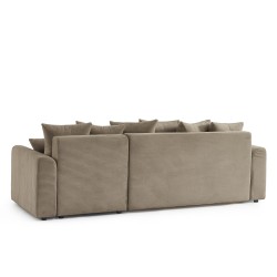 Canapé angle SOLINE convertible velours côtelé taupe 4 places