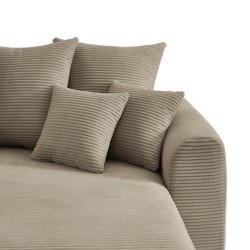 Canapé angle SOLINE convertible velours côtelé taupe 4 places