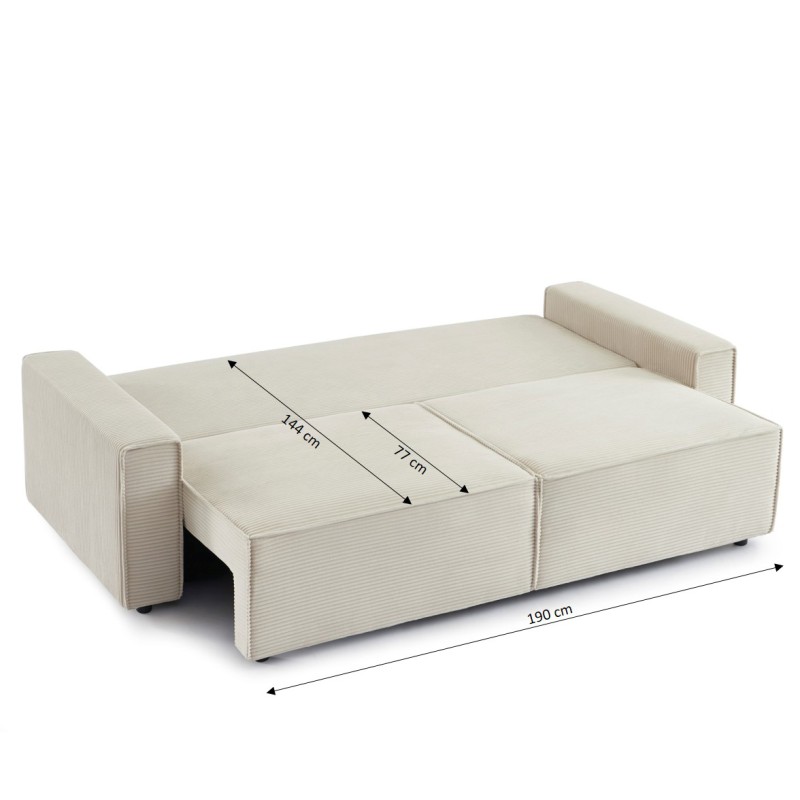 Canapé droit ZOLA convertible velours côtelé beige 3 places