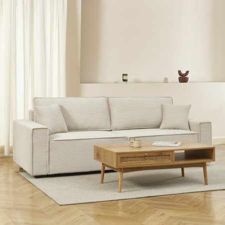 Canapé droit ZOLA convertible velours côtelé beige 3 places