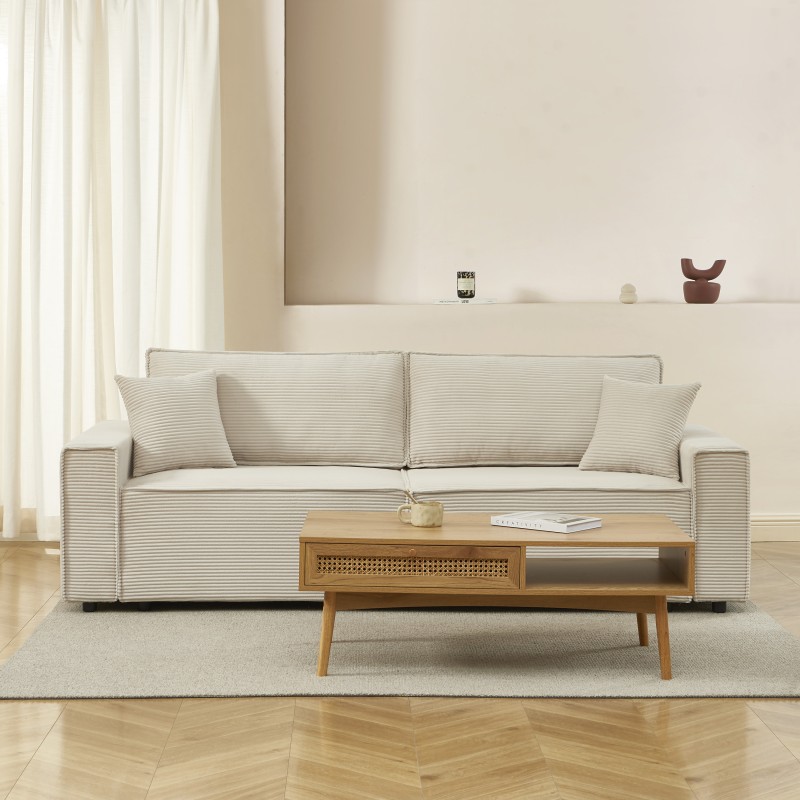 Canapé droit ZOLA convertible velours côtelé beige 3 places