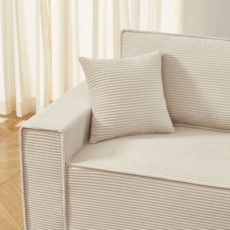 Canapé droit ZOLA convertible velours côtelé beige 3 places