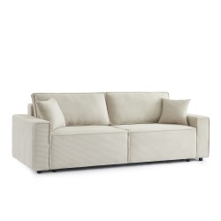 Canapé droit ZOLA convertible velours côtelé beige 3 places