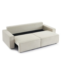 Canapé droit ZOLA convertible velours côtelé beige 3 places