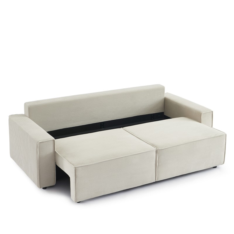 Canapé droit ZOLA convertible velours côtelé beige 3 places