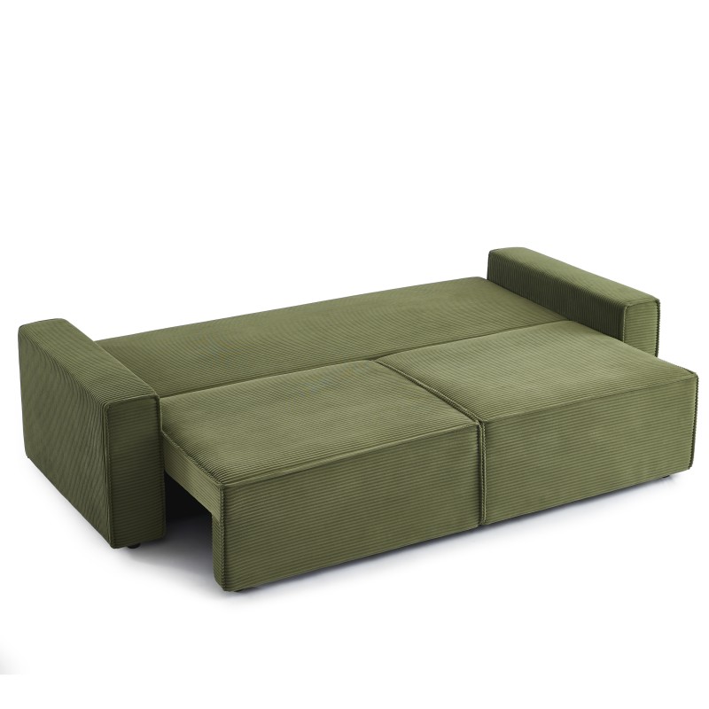 Canapé droit ZOLA convertible velours côtelé vert 3 places